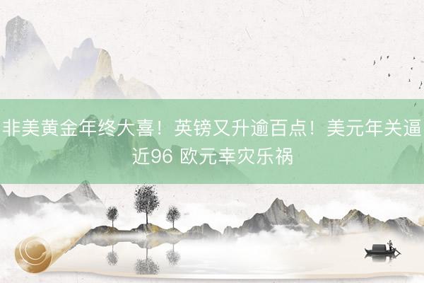 非美黄金年终大喜！英镑又升逾百点！美元年关逼近96 欧元幸灾乐祸