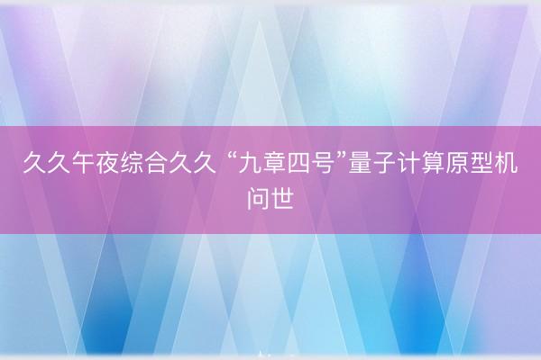 久久午夜综合久久 “九章四号”量子计算原型机问世