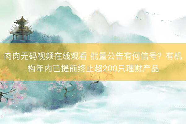 肉肉无码视频在线观看 批量公告有何信号?有机构年内已提前终止超200只理财产品