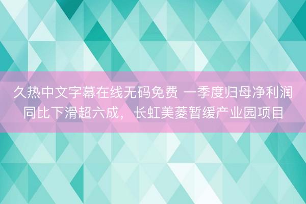 久热中文字幕在线无码免费 一季度归母净利润同比下滑超六成,长虹美菱暂缓产业园项目