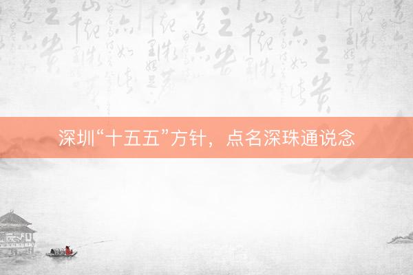 深圳“十五五”方针,点名深珠通说念