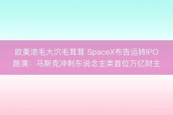 欧美浓毛大泬毛茸茸 SpaceX布告运转IPO路演：马斯克冲刺东说念主类首位万亿财主