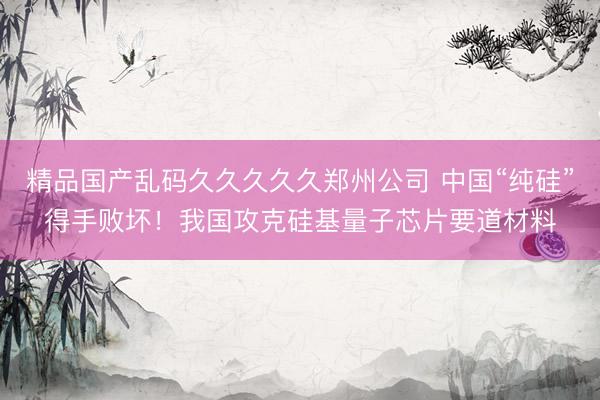 精品国产乱码久久久久久郑州公司 中国“纯硅”得手败坏！我国攻克硅基量子芯片要道材料